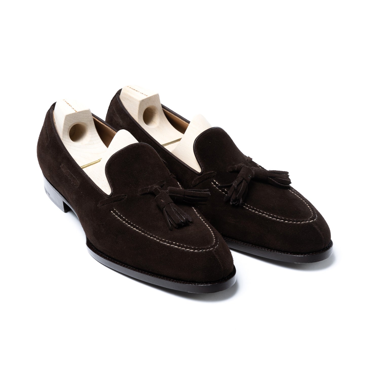 Loafer "Split Toe Tassel" aus dunkelbraunem Rauhleder - reine Handarbeit